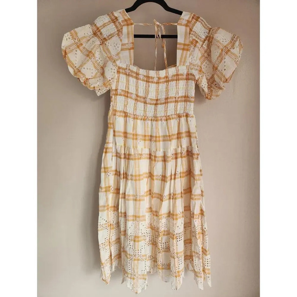 NWT Anthropologie Puff-Sleeve Eyelet Midi Dress Size SP Petites Yellow #9H414 - Picture 7 of 13